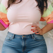 Little Daisy Closet color block half sleeve top featuring bold, contrasting fabric panels and a casual, comfortable fit.