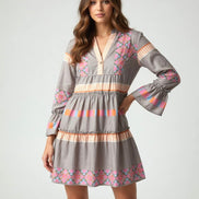 Ethnic print dress by Little Daisy Closet featuring vibrant patterns and a flowing silhouette for stylish, cultural-inspired fashion.