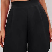 Black high-waisted wide-leg suit shorts by NINEXIS, casual style with solid color and relaxed fit.