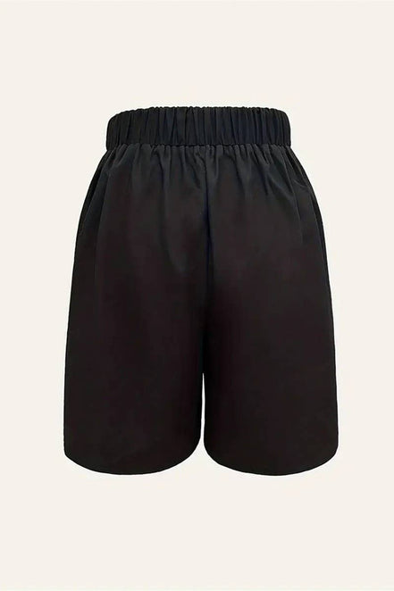 Black high-waisted wide-leg suit shorts by NINEXIS, casual style, with a relaxed fit and solid color design.