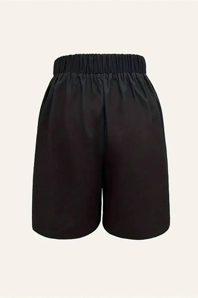 Black high-waisted wide-leg suit shorts by NINEXIS, casual style, with a relaxed fit and solid color design.