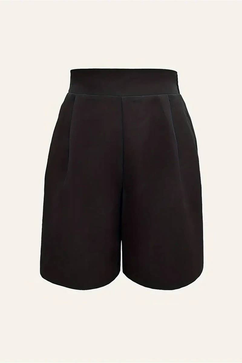 Black high-waisted wide-leg suit shorts by NINEXIS, casual style, worn with a relaxed fit and clean solid color design.