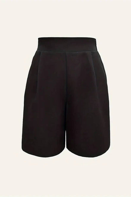 Black high-waisted wide-leg suit shorts by NINEXIS, casual style, worn with a relaxed fit and clean solid color design.