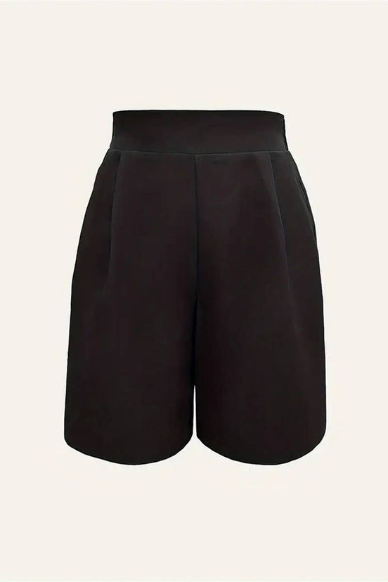 Black high-waisted wide-leg suit shorts by NINEXIS, casual style, worn with a relaxed fit and clean solid color design.