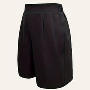 Black high-waisted wide-leg suit shorts by Ninexis, casual solid-color design, styled with a relaxed fit and tailored waistband.