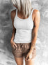 Khaki round neck ribbed top by NINEXIS, slim fit, sleeveless vest style, perfect for casual or layered outfits.