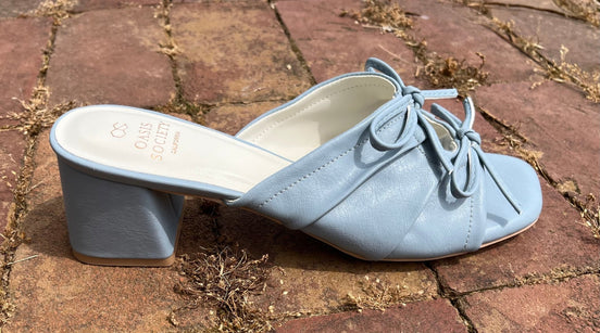 Oasis Society double bow peep hole sandal shoes with open toe and ankle strap, stylish summer footwear.