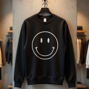 Oat Collective happy face sweatshirt top featuring a cheerful smiling face graphic on soft fabric, casual and comfortable wear