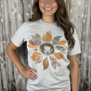 Gray grunge sunflower graphic tee top by Par.tees by Party On! featuring a distressed sunflower design on soft fabric.