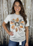 Gray grunge sunflower graphic tee top by Par.tees by Party On! featuring a distressed sunflower design on soft fabric.