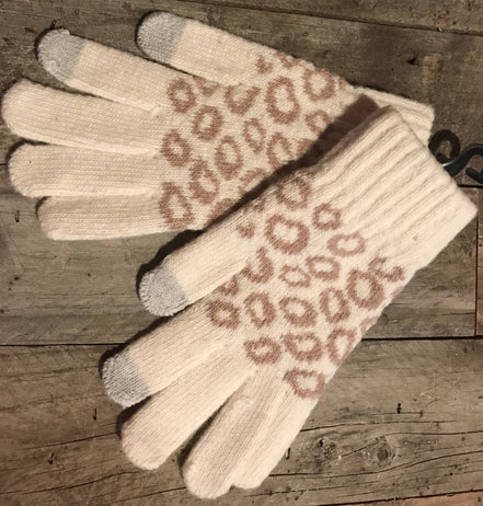 Leopard knit smart touch gloves by Pretty Simple, stylish accessories with touchscreen-compatible fingertips and cozy knit design.