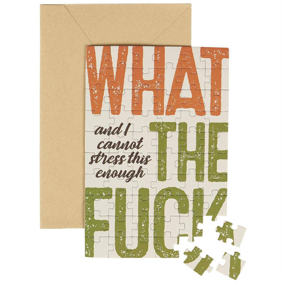 Questionables Cannot Stress Puzzle Card featuring a colorful, intricate design with challenging puzzle elements and stress-relief visuals.