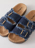 Roxoni denim strap sandals for women featuring casual slip-on shoes with denim straps and open-toe design.