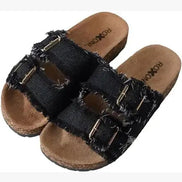 Roxoni denim strap sandals, casual shoes with denim straps and open-toe design, ideal for warm-weather wear.