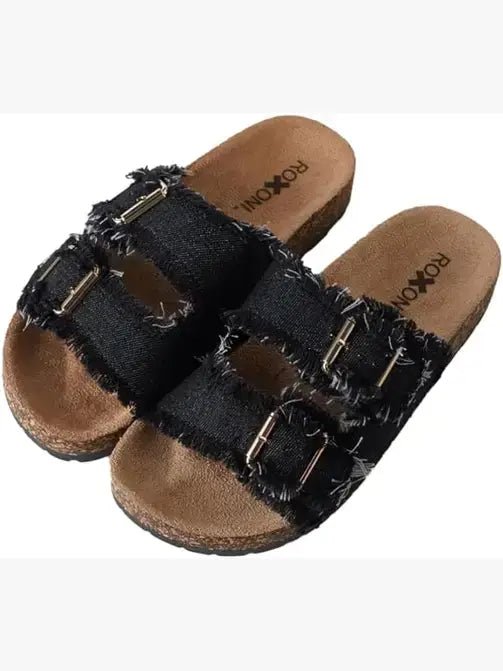 Roxoni denim strap sandals, casual shoes with denim straps and open-toe design, ideal for warm-weather wear.