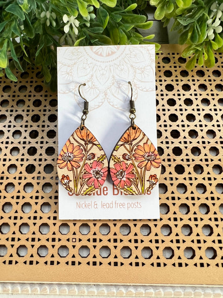 Hand-painted Boho Daisy Wood Earrings by Seasideblooms featuring lightweight wooden design and floral daisy details.
