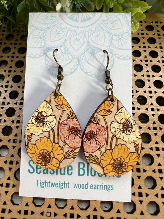 Hand-painted boho floral design on lightweight maple wood by Seasideblooms, showcasing vibrant floral artwork and natural wood grain.