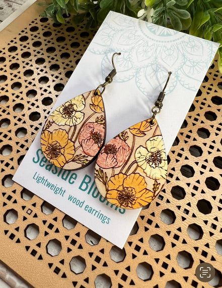 Hand-painted boho floral design on lightweight maple wood by Seasideblooms, showcasing vibrant floral patterns and natural wood texture.