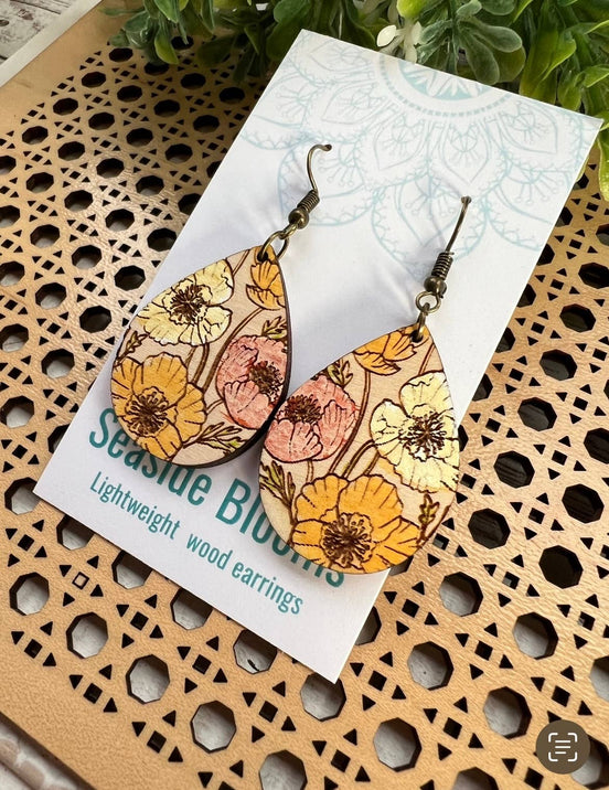 Hand-painted boho floral design on lightweight maple wood by Seasideblooms, showcasing vibrant floral patterns and natural wood texture.