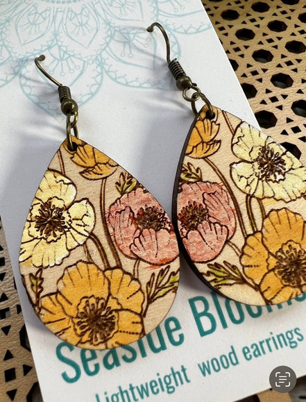 Hand-painted boho floral design on lightweight maple wood, crafted by Seasideblooms, featuring vibrant, natural artwork.