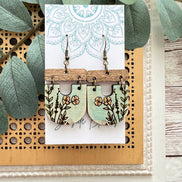 Lightweight boho maple wood earrings with hand-painted flower design by Seasideblooms, natural and artistic jewelry accessory