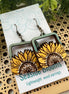 Hand-painted lightweight maple wood sunflower earrings from Seasideblooms in a boho style, featuring natural wood grain and floral design.