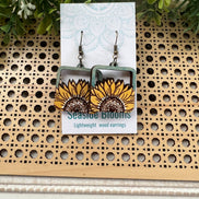 Hand-painted lightweight maple wood sunflower earrings by Seasideblooms featuring a boho style and natural floral design.