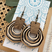 Hand-painted lightweight boho wood hoops earrings by Seasideblooms featuring natural wood finish and artistic design.