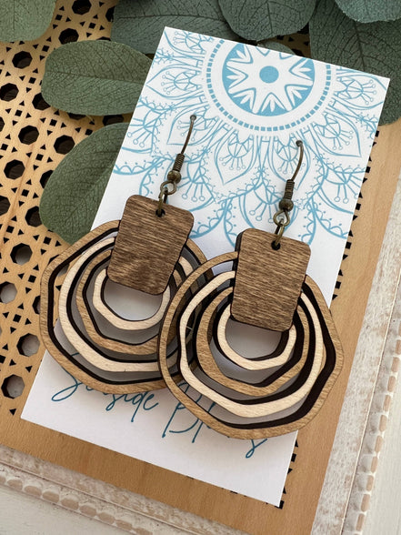 Hand-painted lightweight boho wood hoops earrings by Seasideblooms featuring natural wood finish and artistic design.