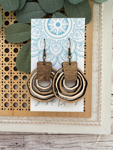 Hand-painted lightweight wood hoops by Seasideblooms with boho-style design, featuring natural wood finish and artistic details.