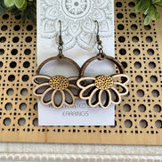 Lightweight hand-painted Daisy Wood Earrings by Seasideblooms featuring natural maple wood with floral design.