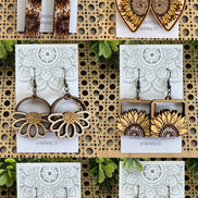 Hand-painted Daisy Wood Earrings by Seasideblooms, lightweight maple wood jewelry with floral design, natural and stylish.