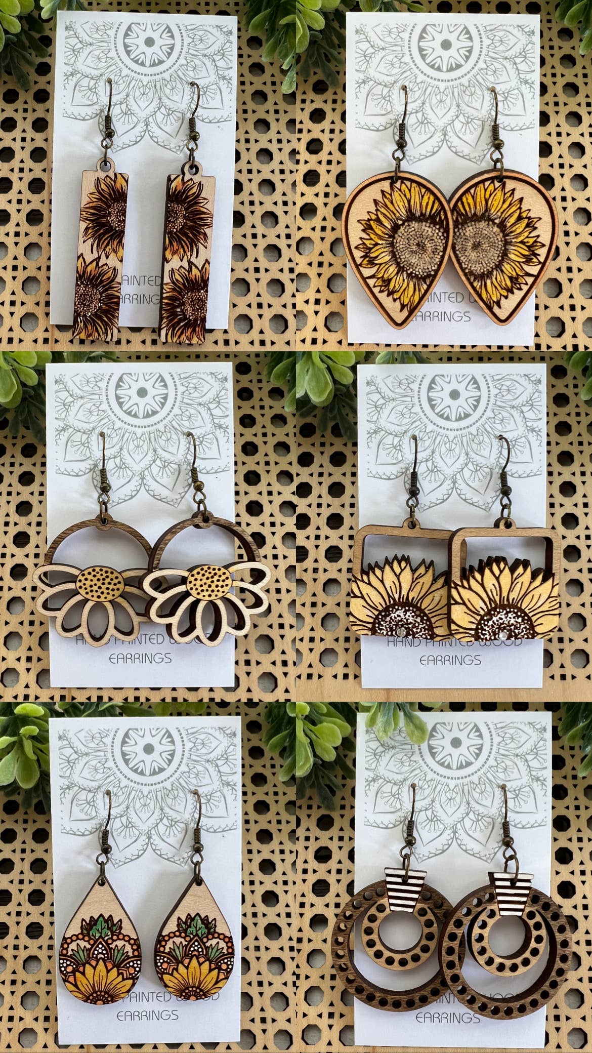 Hand-painted Daisy Wood Earrings by Seasideblooms, lightweight maple wood jewelry with floral design, natural and stylish.