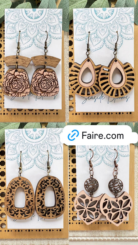 Hand-painted Daisy Wood Earrings by Seasideblooms featuring lightweight maple wood with floral design.