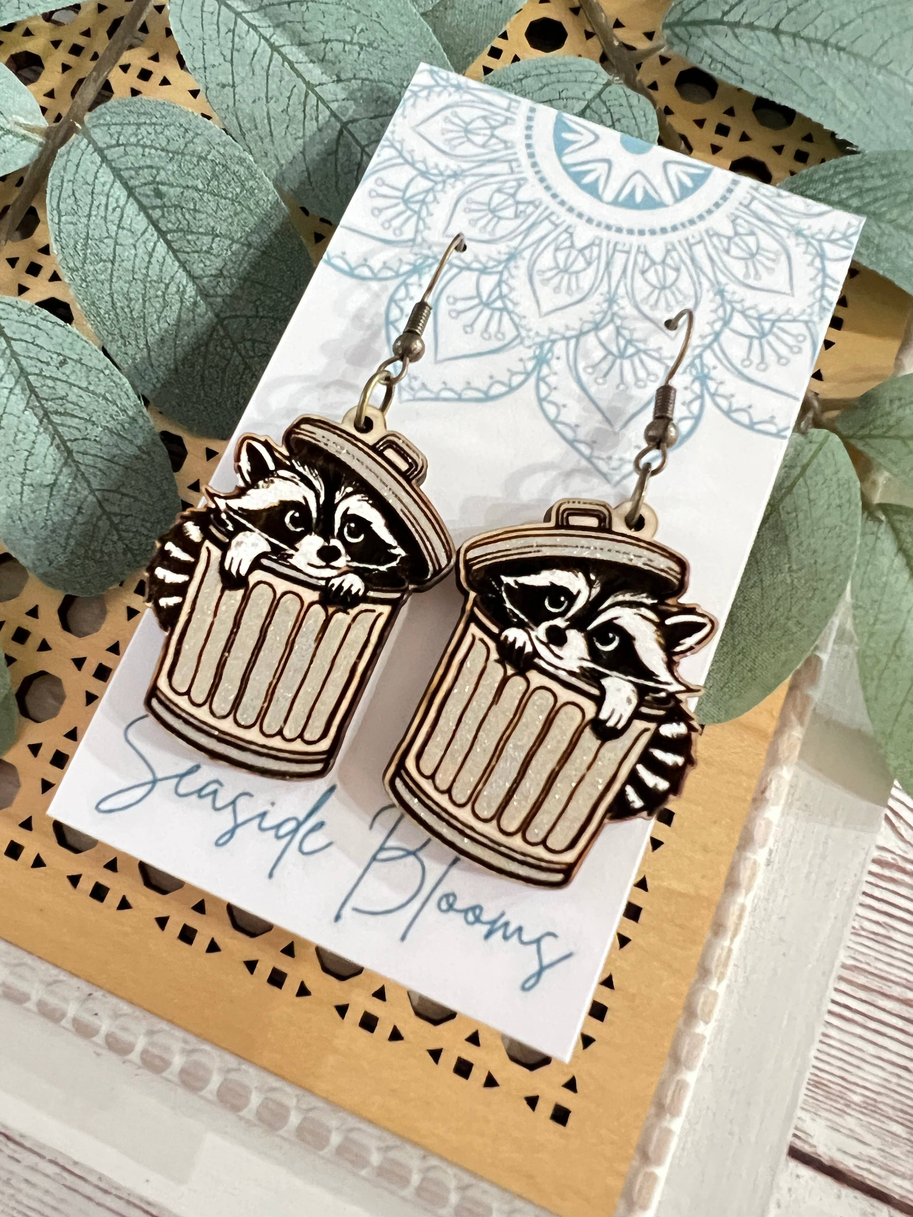 Cute hand-painted raccoon figure made of lightweight maple wood by Seasideblooms, featuring detailed, charming animal artwork.