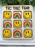 Seasideblooms maple wood Tic Tac Toe board with hand-painted game pieces, showcasing detailed craftsmanship and natural wood grain.