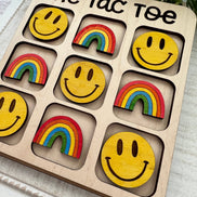 Seasideblooms maple wood tic tac toe board with hand-painted game pieces, featuring natural wood and colorful painted accents.