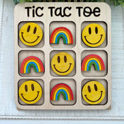 Seasideblooms maple wood Tic Tac Toe board with hand-painted game pieces for a classic, handcrafted game experience.