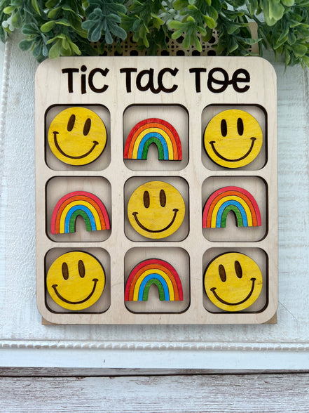Seasideblooms maple wood Tic Tac Toe board with hand-painted game pieces for a classic, handcrafted game experience.