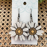 Hand-painted Daisy Maple Wood Earrings by Seasideblooms featuring yellow daisy design, lightweight and natural wood jewelry.