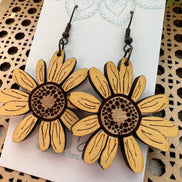 Yellow Daisy Maple Wood Earrings by Seasideblooms, hand-painted lightweight wood jewelry with floral design.