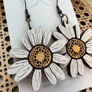Lightweight Daisy Maple Wood Earrings by Seasideblooms featuring hand-painted yellow daisies.