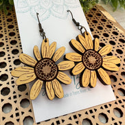 Lightweight Daisy Maple Wood Earrings featuring hand-painted yellow daisies by Seasideblooms.