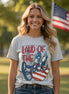 Red and white peace sign patriotic T-shirt by Southern Attitude Designs Inc, featuring a bold peace sign and American flag elements.