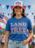 Leopard print patriotic T-shirt featuring American flag design and "Land of the Free" slogan, by Southern Attitude Designs Inc.