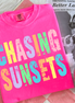 Adult size 2X Chasing Sunsets Neon T-Shirt by Southern Backroad Tees LLC, featuring a vibrant sunset design on soft fabric.