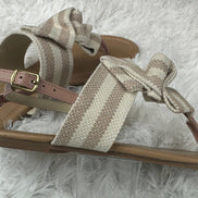 Beige and cream Stella Shoes sandals with open toe and ankle strap, stylish and comfortable for casual summer wear.