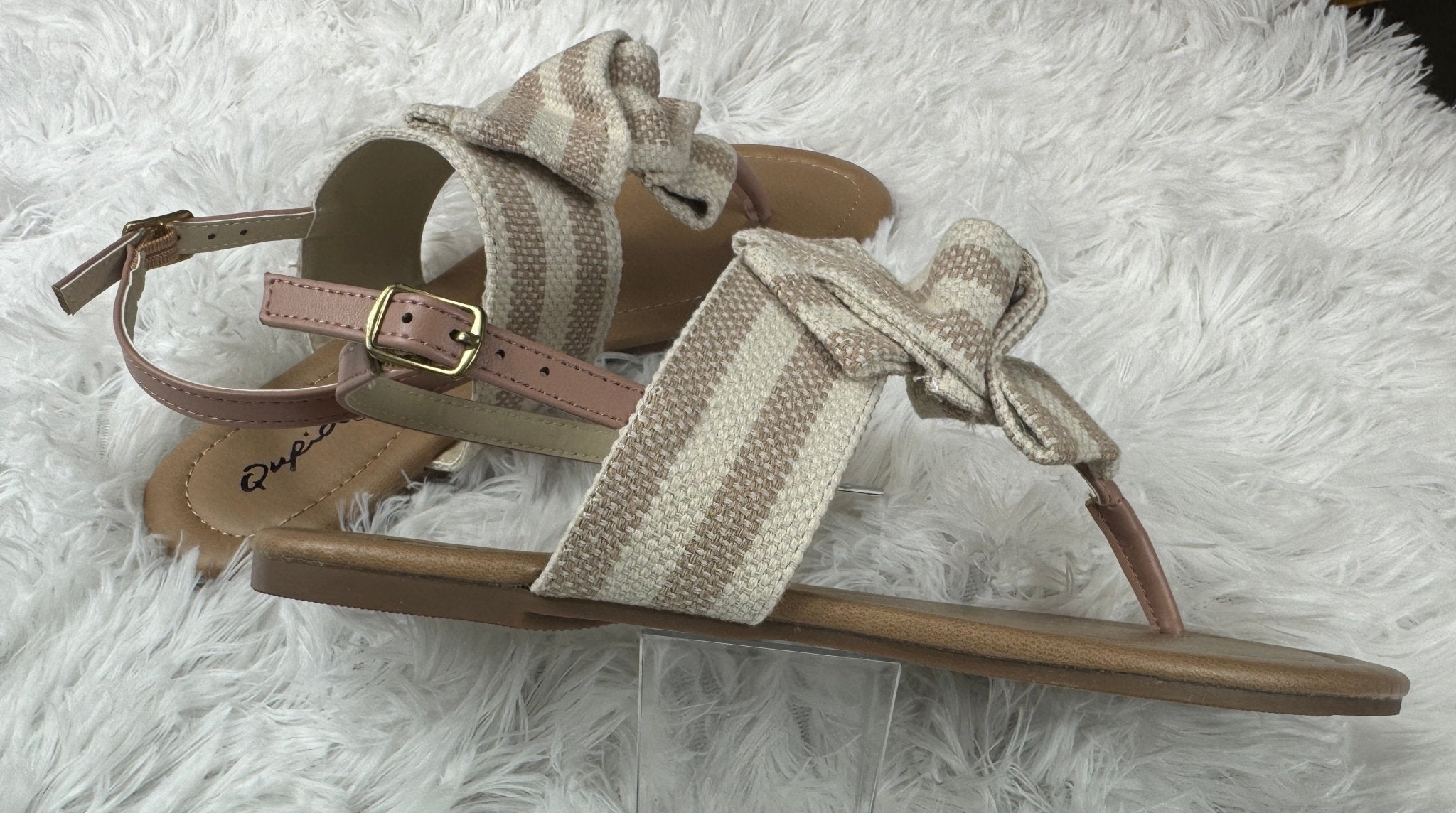 Beige and cream Stella Shoes sandals with open toe and ankle strap, stylish and comfortable for casual summer wear.