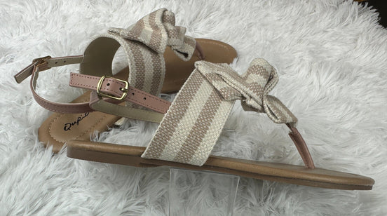 Beige and cream Stella Shoes sandals with open toe and ankle strap, stylish and comfortable for casual summer wear.