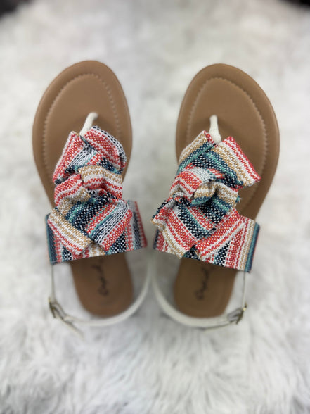 Multicolored Stella Shoes sling back sandals featuring a stylish design with multiple vibrant colors and open heel.